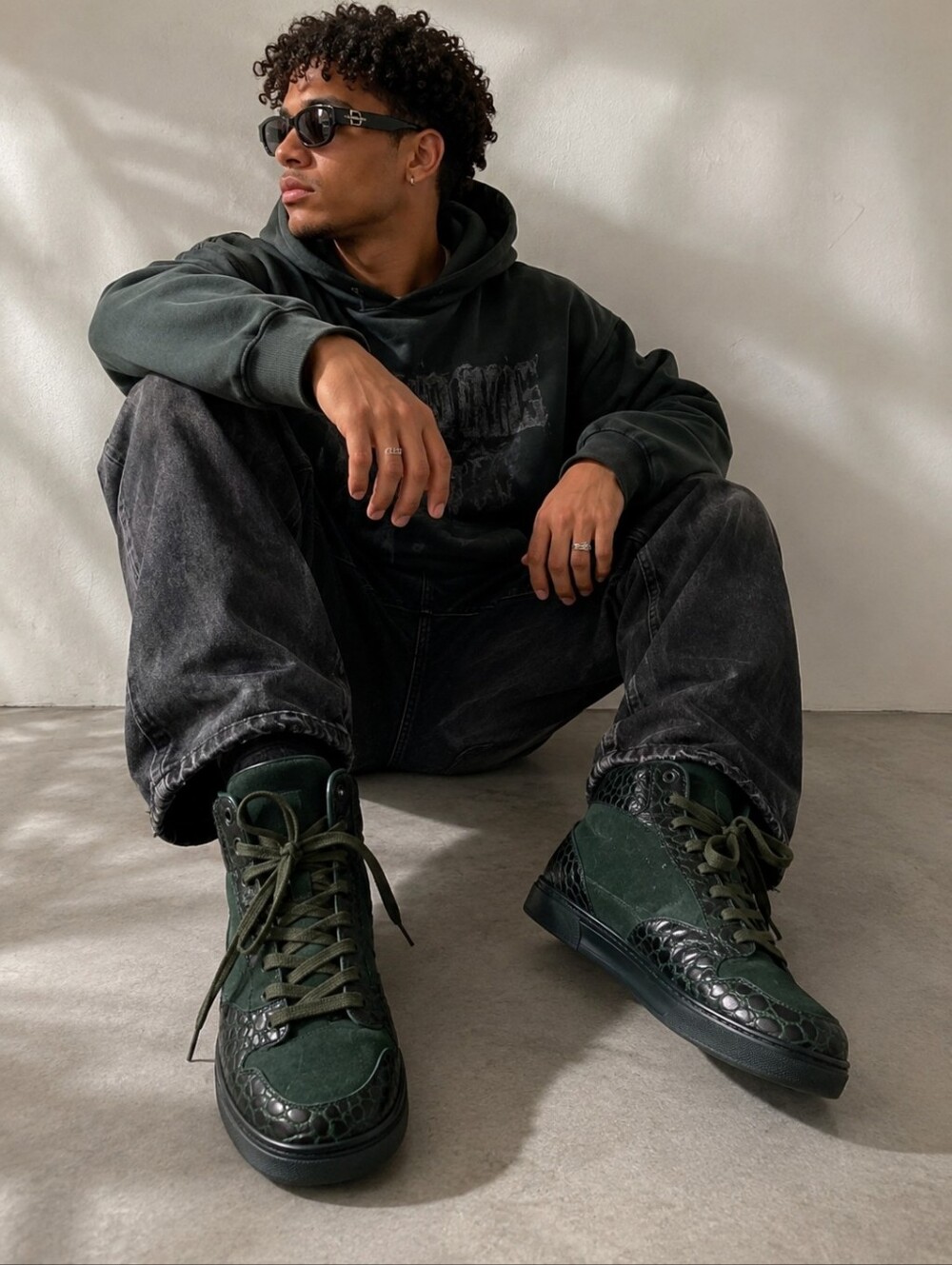 Balenciaga Dark Green High-Top Sneakers with Olive Laces - Size 6